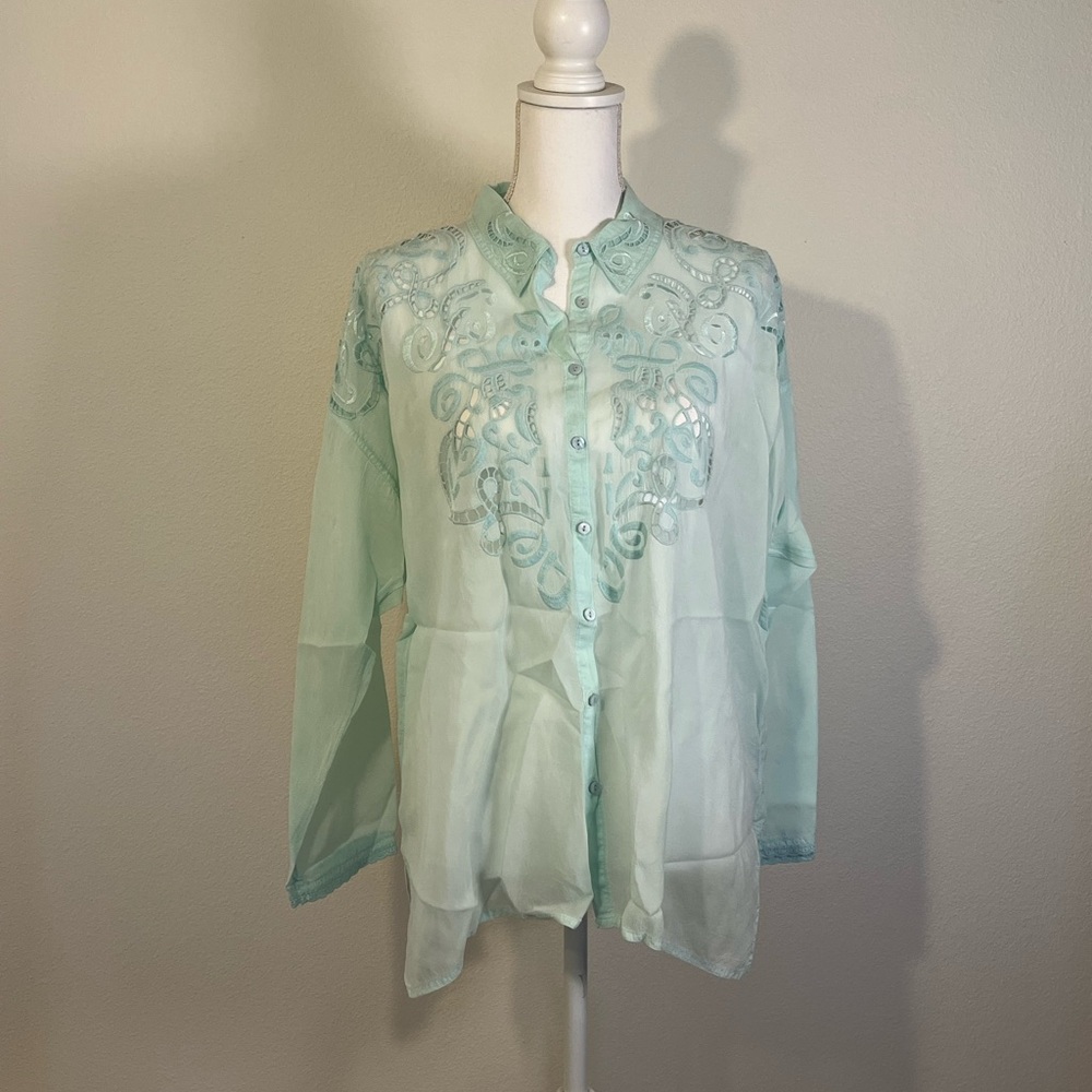 Johnny Was Embroidered Blue Top Size X Small
